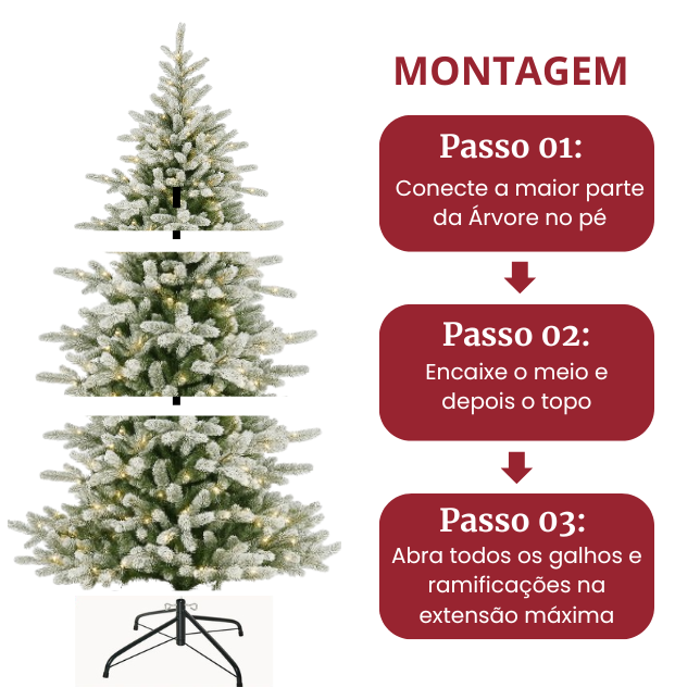 Árvore de Natal Nevada 1,80m de Altura - 1.326 Galhos - Micro LED