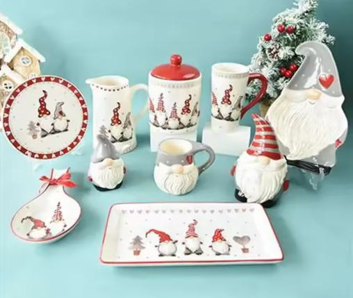 Conjunto de talheres Nordic Santa, pratos cerâmicos ocidentais Prato de lanche Presente de Natal criativo Copo de chaleira de chá em casa Frasco selado