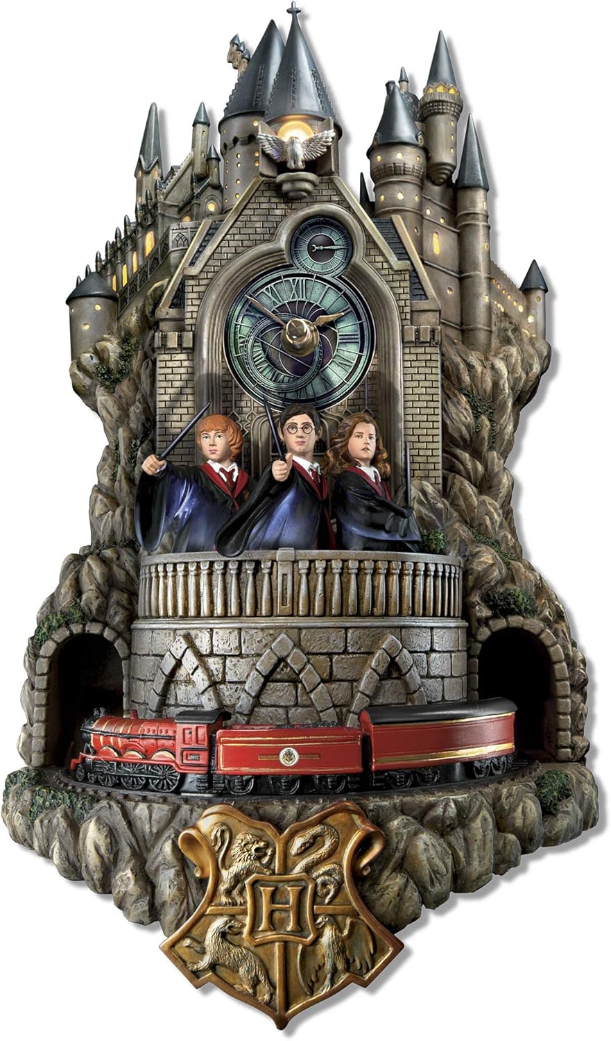 Relógio de parede Harry Potter Hogwarts com luzes, música e movimento