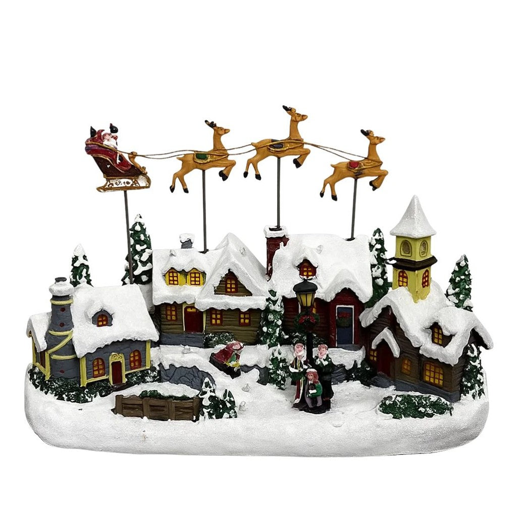 Vila de Natal Nevada C/ Led Musical em Resina 34X16X23CM