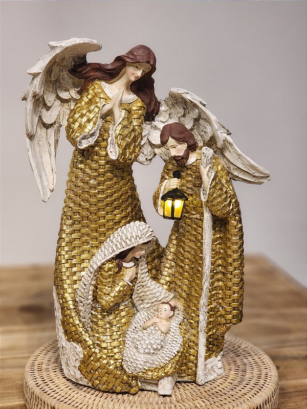 SAGRADA FAMÍLIA DOURADO EM RESINA COM LED